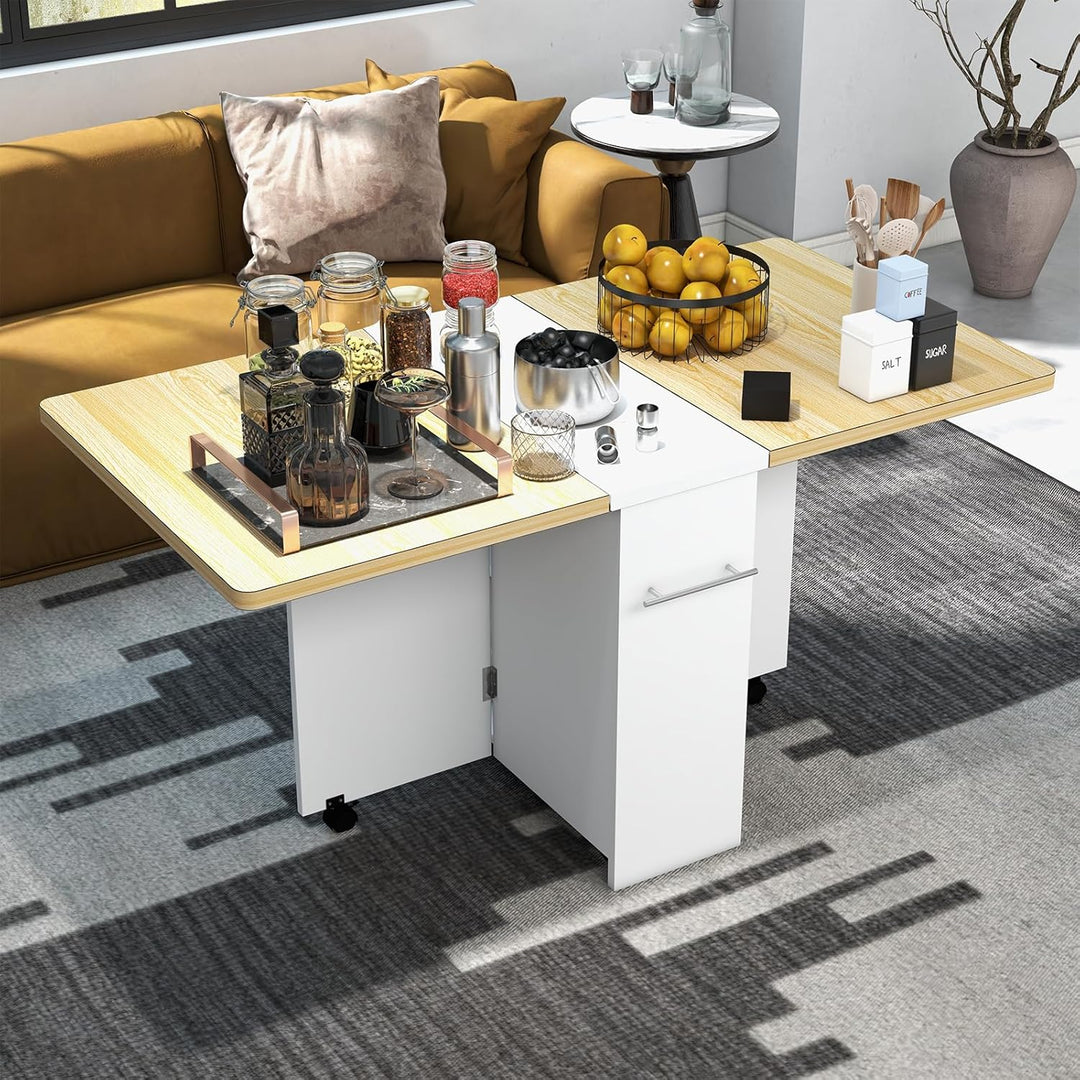 GarveeHome Klappbarer Esstisch, Platzsparender Esstisch Im Landhausstil Mit 4 Ablageflächen, 6 Rolle