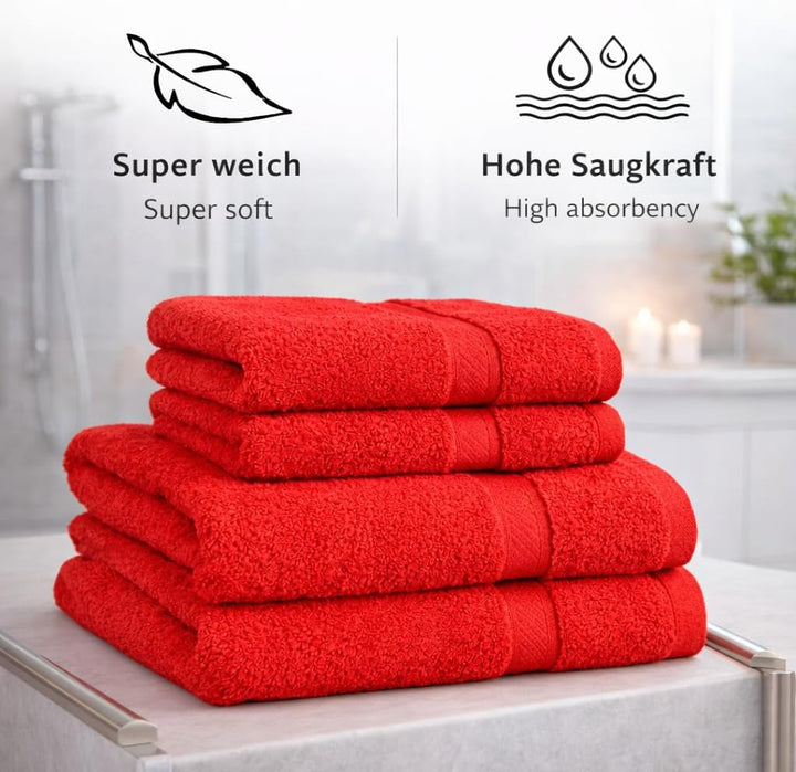 Betz 4-TLG. Handtuch-Set Premium 100% Baumwolle 2 Duschtücher 2 Handtücher Farbe rot, Rot
