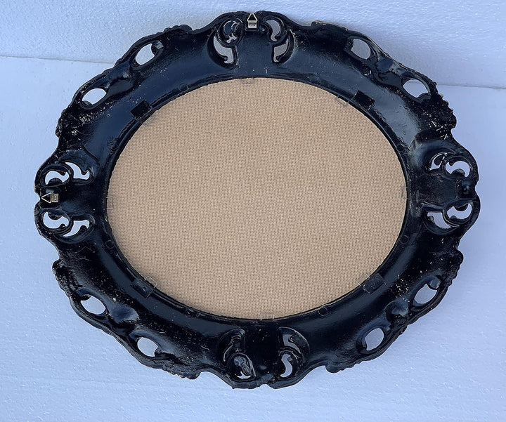 Bilderrahmen Barock SCHWARZ Silber Oval mit SCHUTZGLAS Antik Klassik 45x38 Prunk Bilderrahmen 24x30c