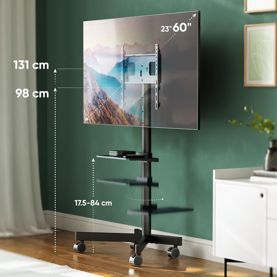 ONKRON Mobiler TV Ständer rollbar für 23-60 Zoll Bildschirme bis zu 40 kg - TV Standfuss höhenverste