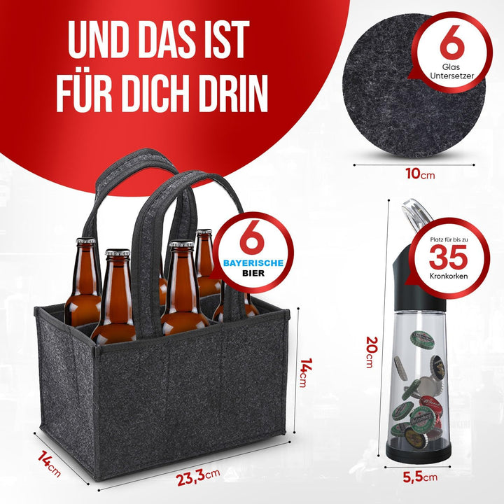 wortek Geschenkset Bier Geschenke für Männer - Männerhandtasche Bier, Flaschenöffner & Untersetzer +