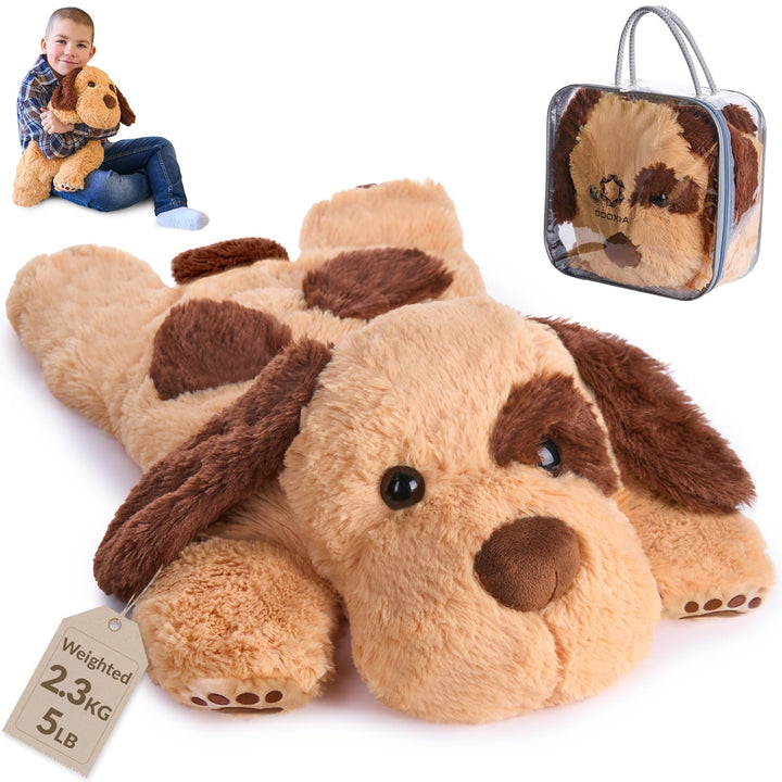 ODOXIA Gewichtskuscheltier Hund | 2,3 kg Sensorik Anxiety Weighted Hund Plüschtier für Kinder & Erwa