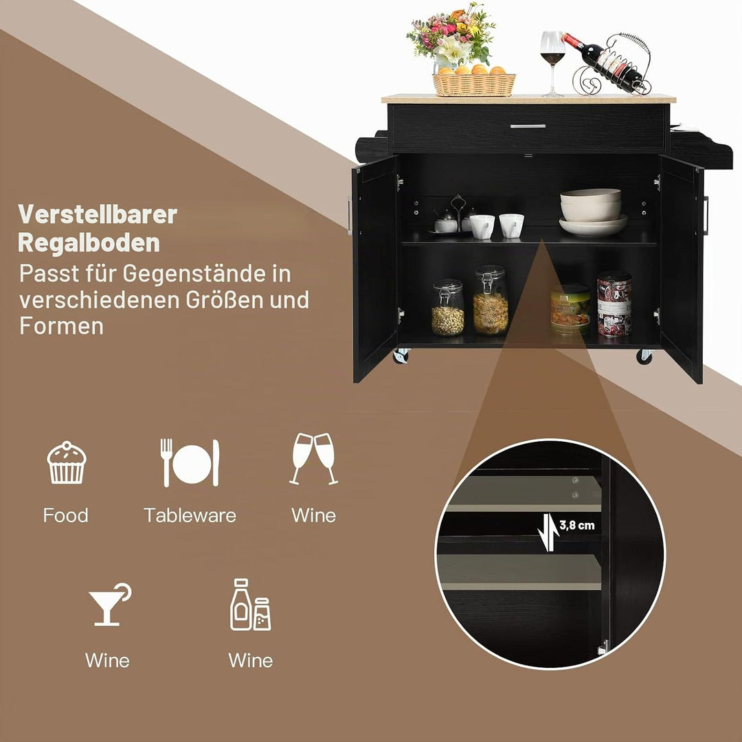 GOPLUS Servierwagen mit Schublade &amp; Schrank, Rollbarer Küchenwagen, Beistellwagen mit Verstellbarer