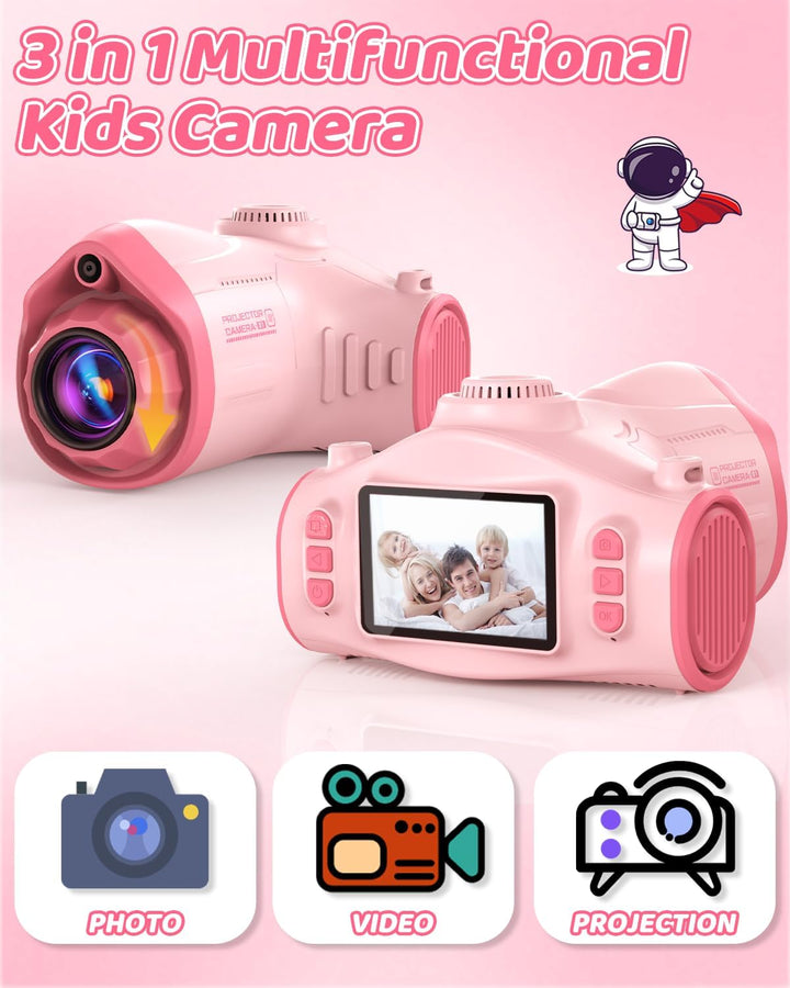 Kinderkamera, 3 in 1 Beamer Projektor Kamera Kinder 1080P Digitalkamera Fotoapparat Fotokamera Kinde