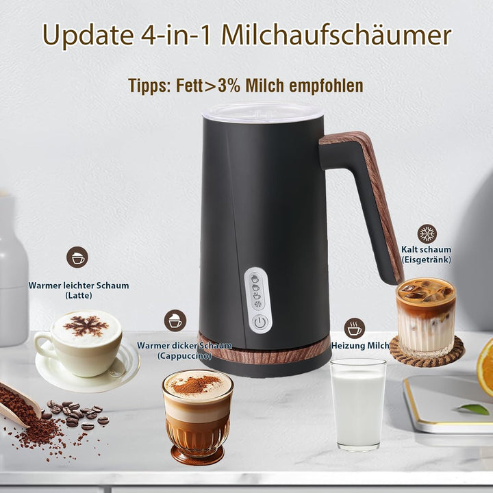 NESSGRAIM Elektrischer Milchaufschäumer 4-in-1 – Milchschäumer Elektrisch für heissen und kalten Mil