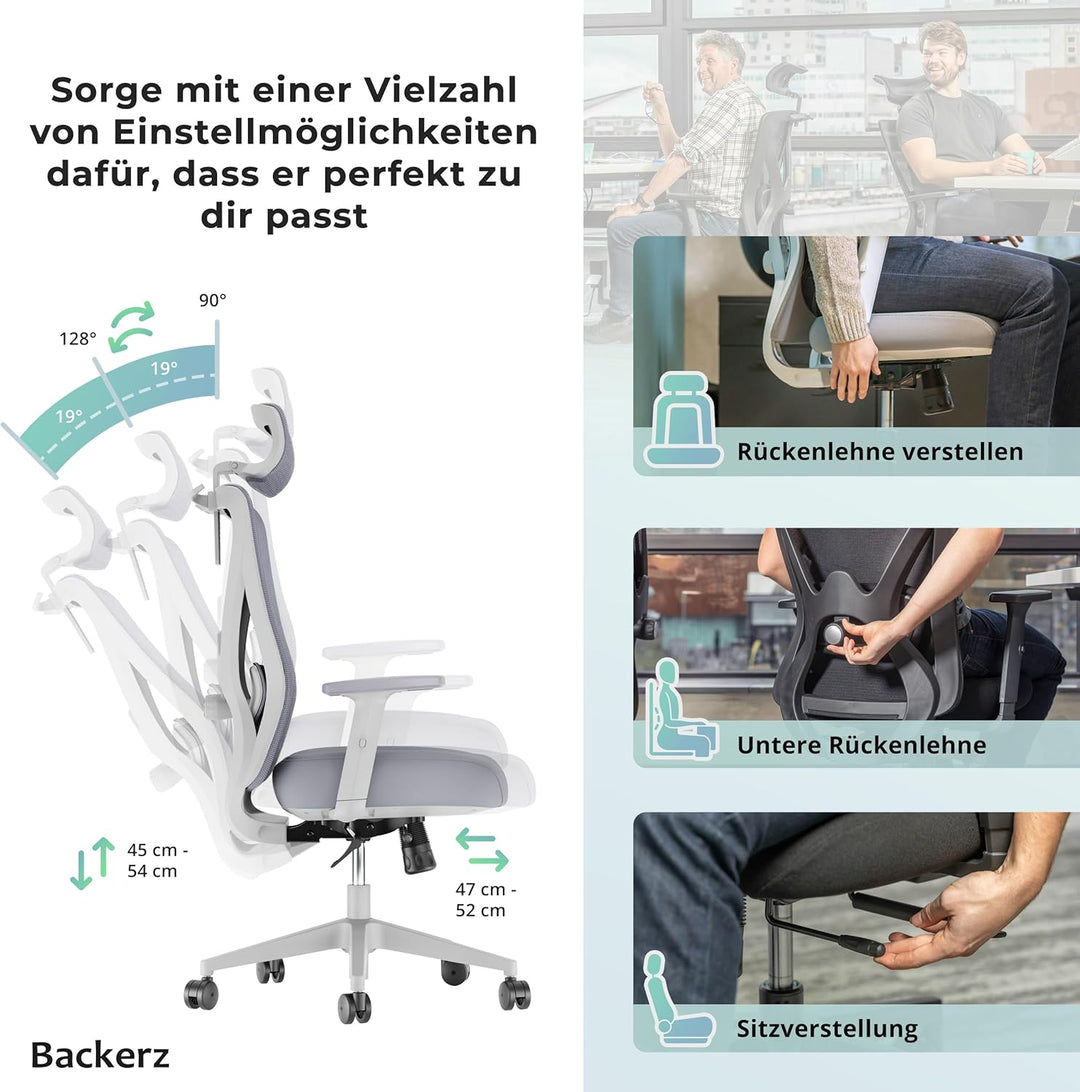 Backerz Bürostuhl Ergonomisch - Bürostühle 150kg, NEN 1335 Zertifiziert - Office Schreibtischstuhl -