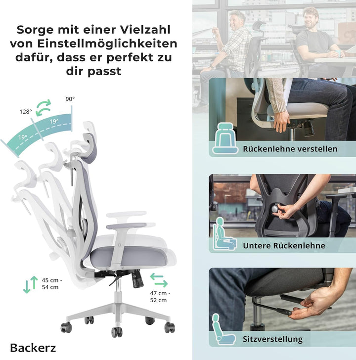 Backerz Bürostuhl Ergonomisch - Bürostühle 150kg, NEN 1335 Zertifiziert - Office Schreibtischstuhl -