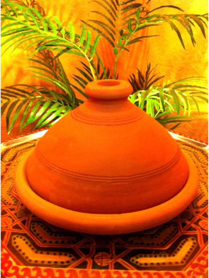 Tajine, original aus Marokko, Tontopf zum Kochen, Tuareg Ø 30cm, für 4-5 Personen, handgetöpfert aus