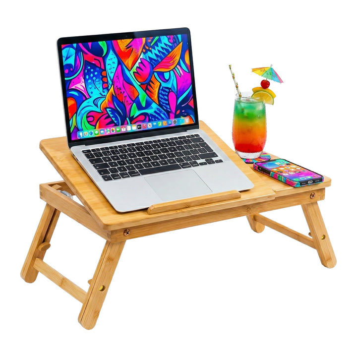 Relaxdays Laptop-Ständer, für 11,6-17,3 Zoll, höhenverstellbarer Laptophalter, Getränkehalter, Schub