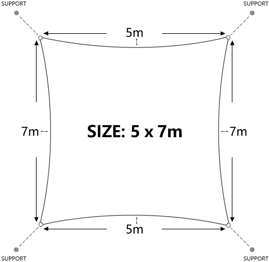 Dripex Sonnensegel wasserdicht Sonnenschutz Set 5X7 m inkl Befestigungsseile Rechteckig Polyester Im