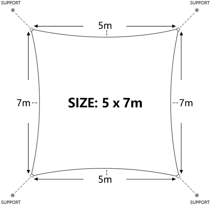 Dripex Sonnensegel wasserdicht Sonnenschutz Set 5X7 m inkl Befestigungsseile Rechteckig Polyester Im