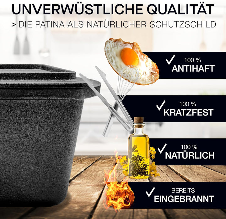 besok Brotbackform mit Deckel, Gärkorb & Teigmesser - Gusseisen Backform Brot backen Zubehör - Kaste