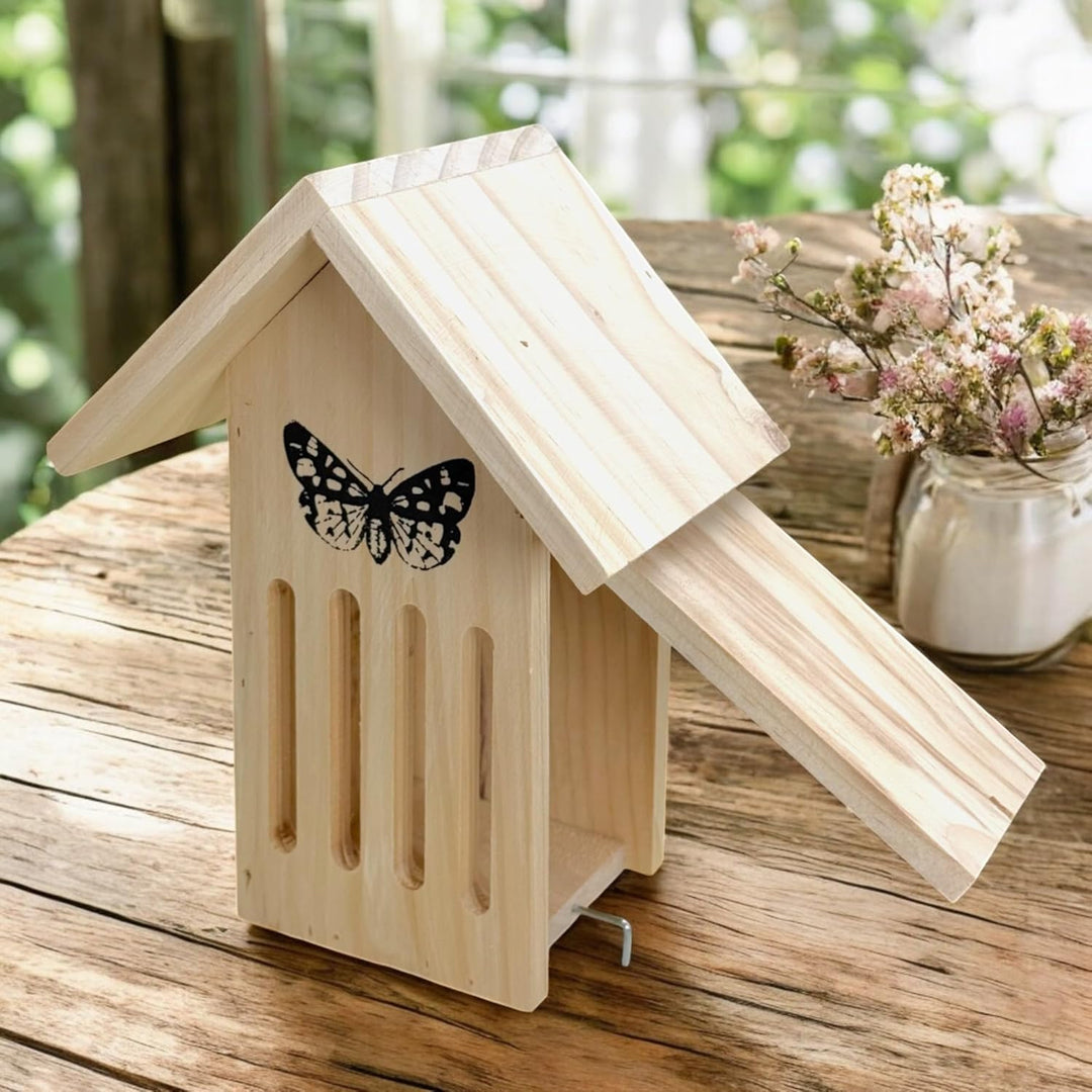 MIJOMA Schmetterlingshaus aus Holz – Wetterfestes Insektenhotel für Schmetterlinge – Schutz vor Fres
