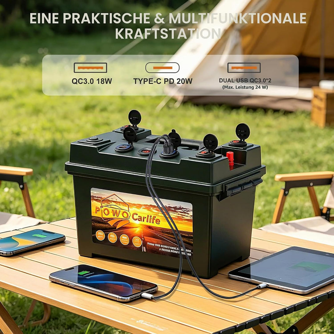 Batteriebox für 30Ah/20Ah/10Ah Akku, wasserdichte Batteriebox mit Anderson-Stecker und Dual QC3.0, 1