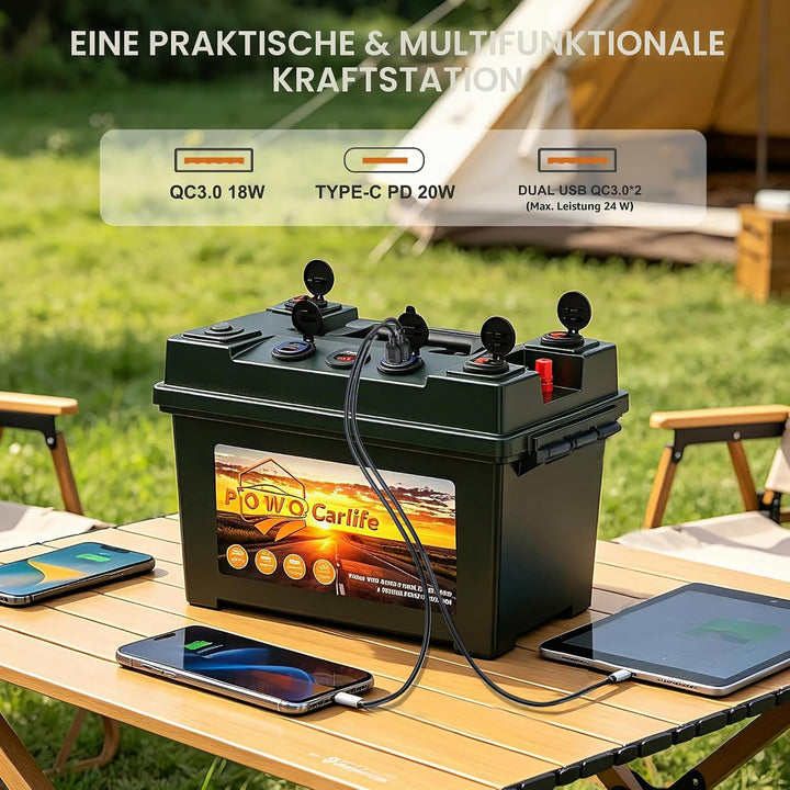 Batteriebox für 30Ah/20Ah/10Ah Akku, wasserdichte Batteriebox mit Anderson-Stecker und Dual QC3.0, 1
