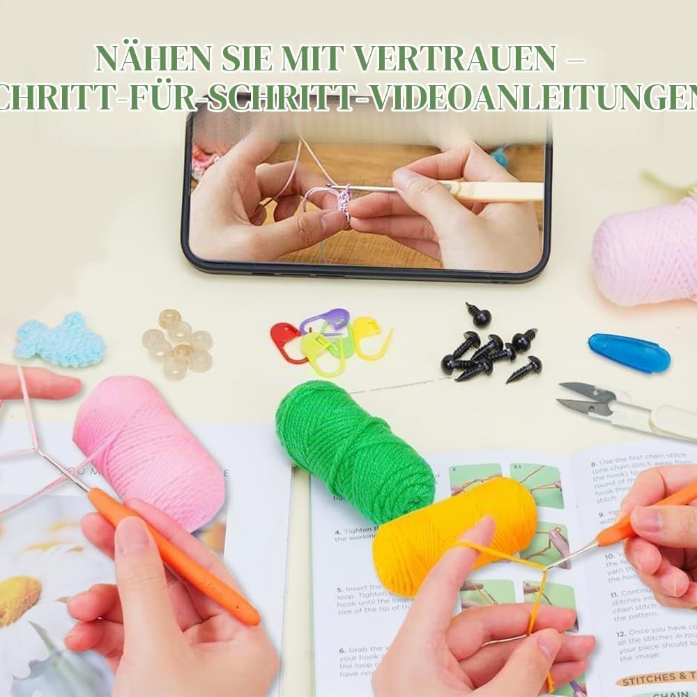 Mecmbj Häkelset für Anfänger, 6 Stück Tiere Häkelset, mit Englischem Video-Tutorial und Anleitung, C