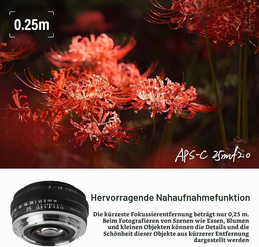 TTARTISAN 25mm F2 Kameraobjektiv Camera Lense für Sony E-Mount APS-C Manuelles Tragbares Pancake-Obj