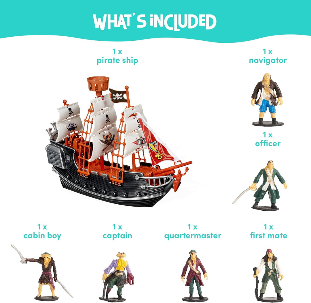 THE TWIDDLERS Piratenschiff (7cm Höhe, 27cm Länge) Spielzeug mit 6 Piratenfiguren (5cm Höhe) für Kin