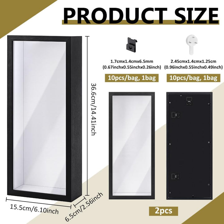 2 Stück Schattenbox Displaykasten 36.6x15.5x6.5cm Rechteckiger MDF Schattenboxrahmen Mit Nagelaufhän