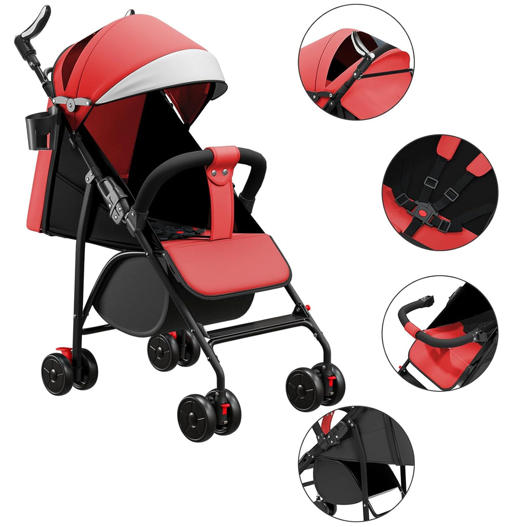 Buggy, Kinderwagen Zusammenklappbar mit Wattepads und Moskitonetzen, Reise-Kinderwagen mit Liegefunk