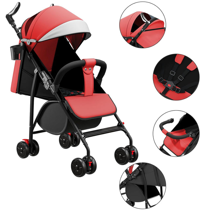 Buggy, Kinderwagen Zusammenklappbar mit Wattepads und Moskitonetzen, Reise-Kinderwagen mit Liegefunk