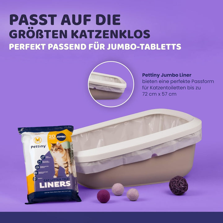 Pettiny Jumbo Katzentoilettenbeutel mit Zugbändern – 20er Pack Kratzfeste Tüten für Riesige Katzento
