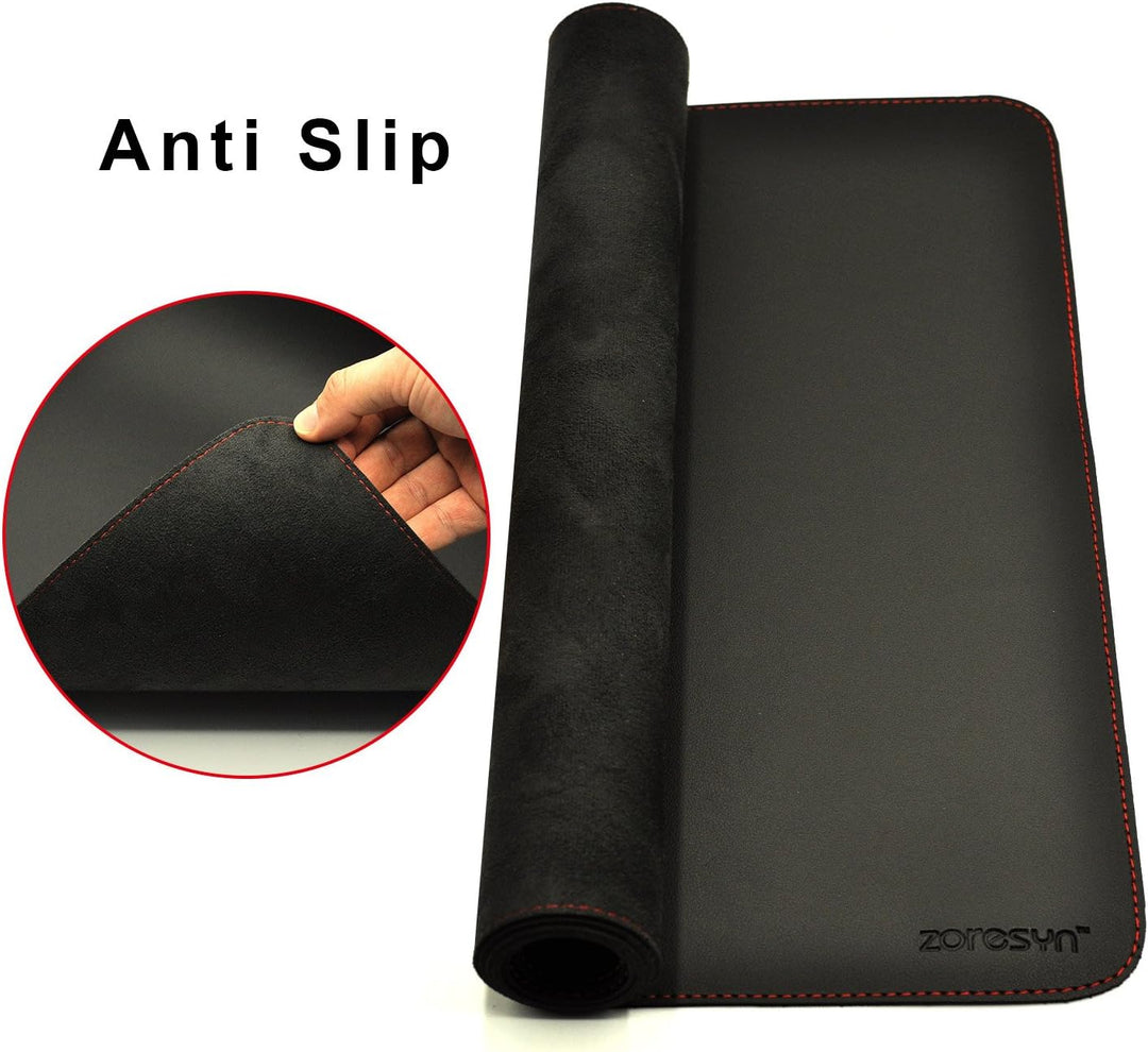 ZORESYN XL Schreibtischunterlage aus PU-Leder – rutschfeste Büro- &amp; Gaming-Mauspad (90x40 cm) – Schw