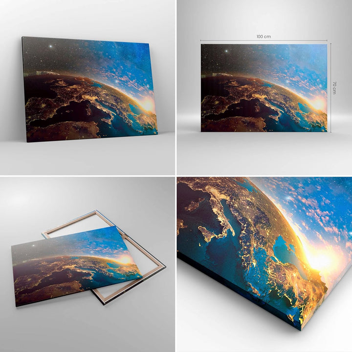 ARTTOR Bilder auf Leinwand 100x70cm Leinwandbild mit Rahmen Kosmos Erde Gross Wanddeko Bild Schlafzi