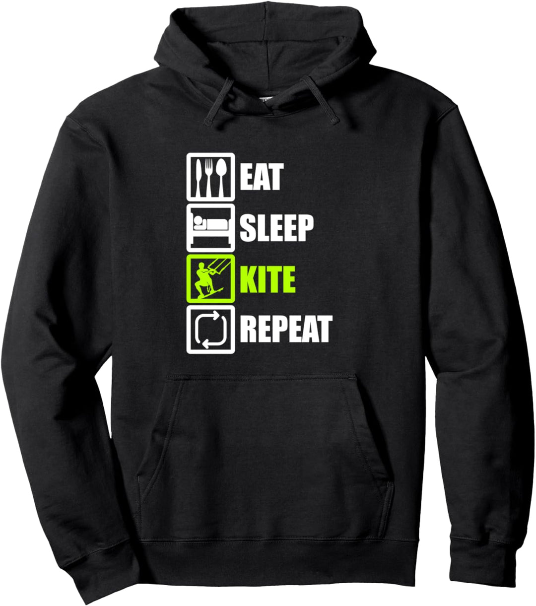 Eat Sleep Kite Repat Kiteboarding Kitesurfen Pullover Hoodie
