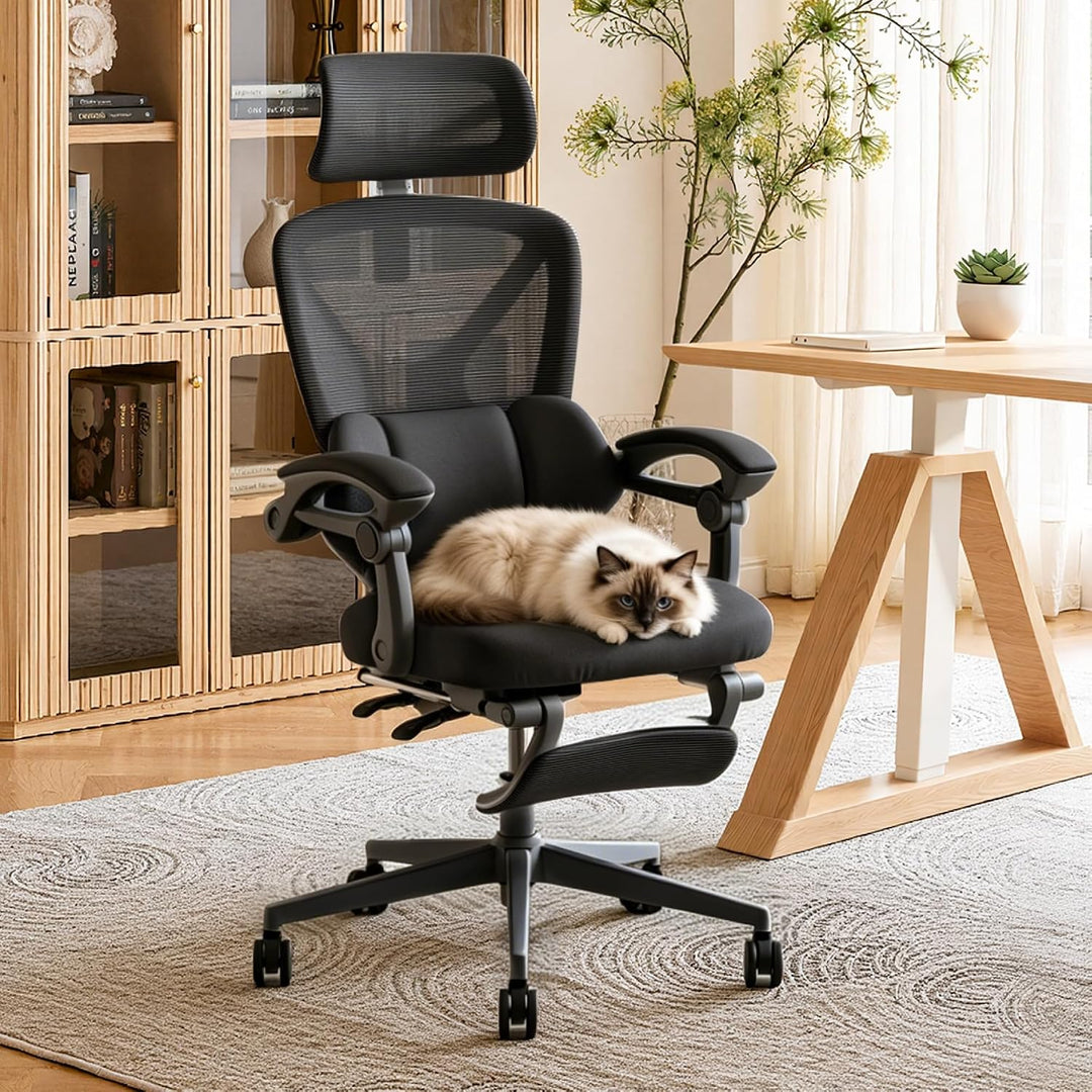 FLEXISPOT Ergonomischer Bürostuhl mit Fussstütze, X-förmiger Schreibtischstuhl mit 135°-Neigung, Gek