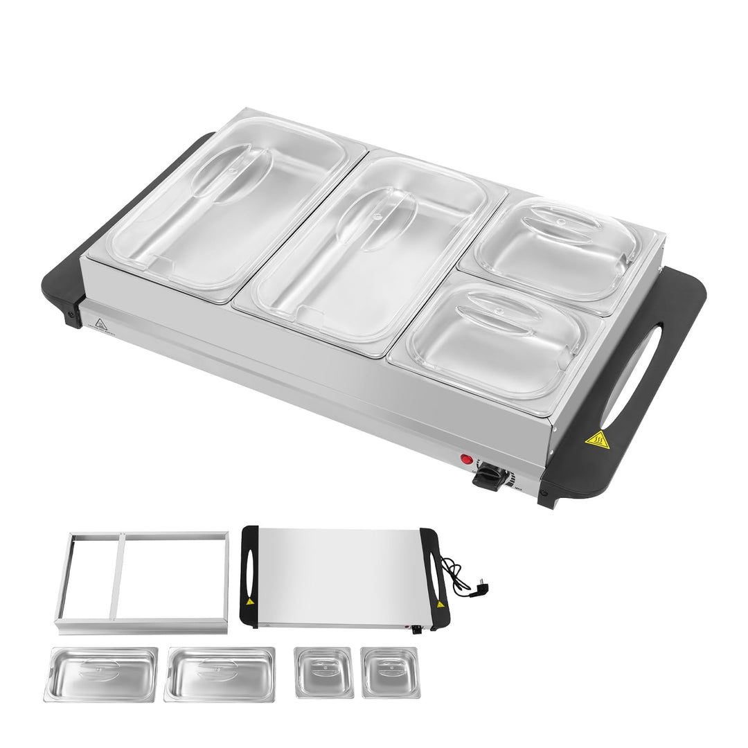 Buffet Speisewärmer Buffetwärmer mit 4 Herausnehmbaren Tabletts &amp; Warmhalteplatte, Buffet Wärmer 300