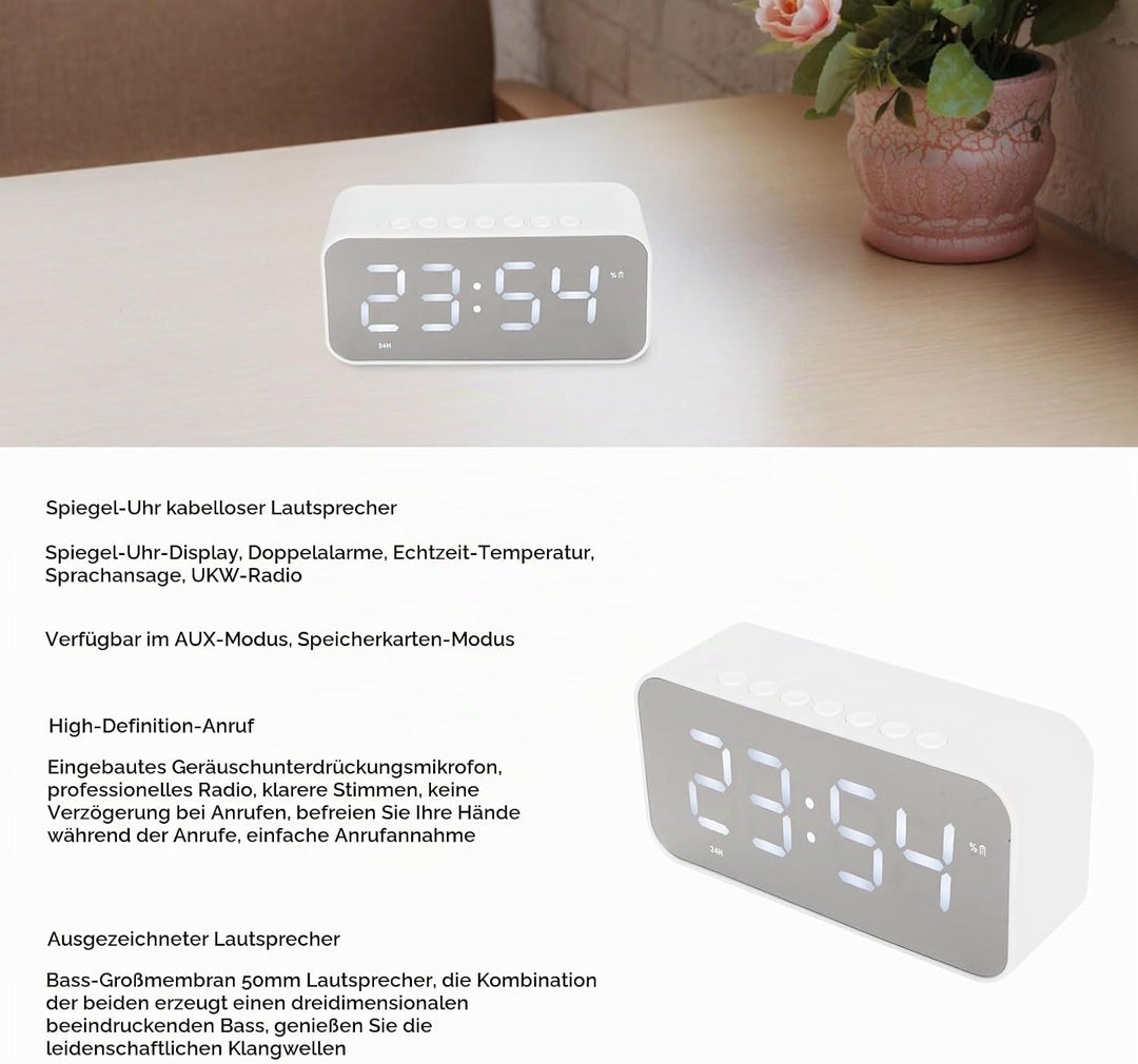 Kabellose Bluetooth-Lautsprecher mit Wecker, Digitaluhr mit Bluetooth-Lautsprecher, Unterstützt FM-R