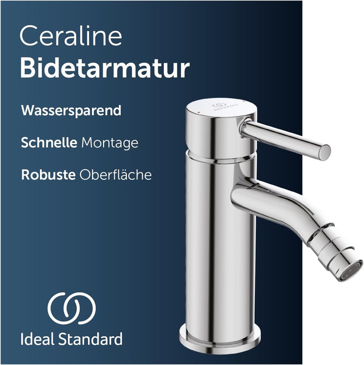 Ideal Standard BC197AA Ceraline Bidetarmatur mit Zugknopf-Ablaufgarnitur