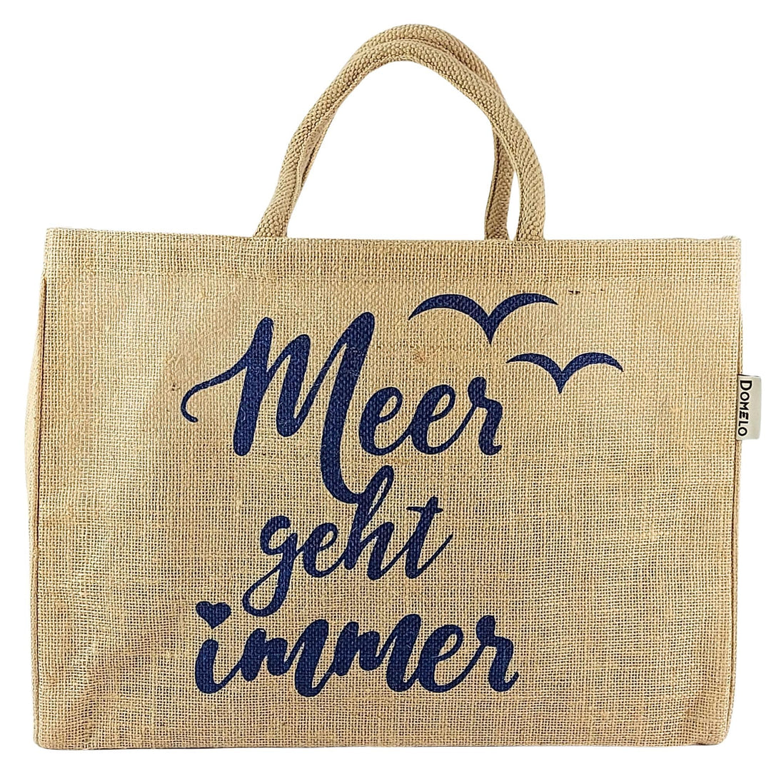 Domelo Jutetasche vegane Einkaufstasche gross Einkaufskörbe bedruckt beige | Leichte Tragetasche 24L