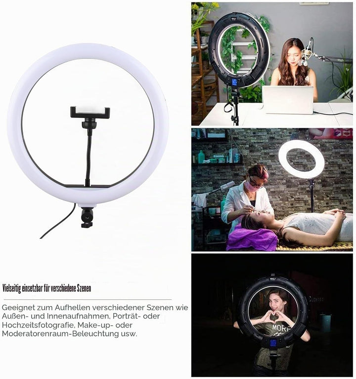 Fyearfly LED Ringlicht USB, 13 Zoll, Weiss, Einstellbare Helligkeit, Selfie Ringlicht mit Telefonhal