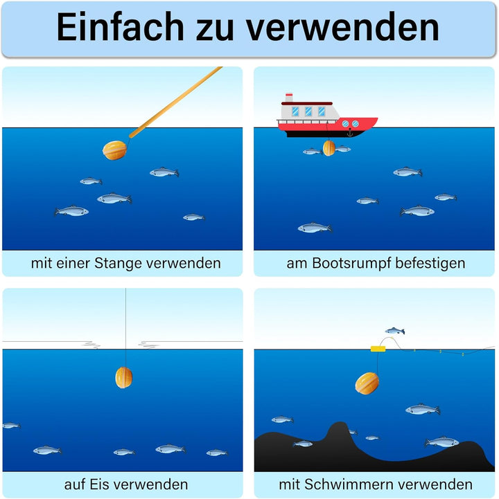 Fischfinder Wireless Fish Finder für Boote, Angeln im Kajak Echolot mit Tiefenmesser, Fischgrösse, W