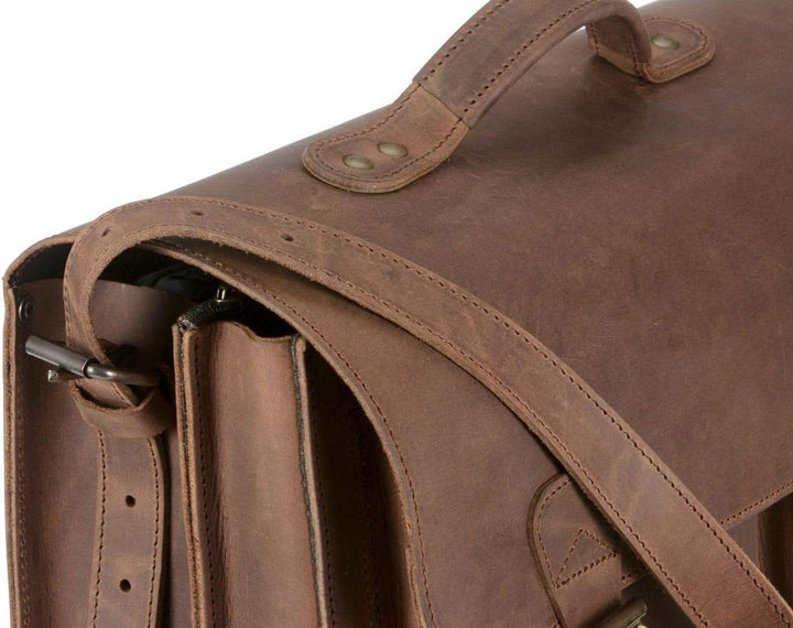 Ruitertassen Lehrertasche Leder Damen Herren Schultasche Aktentasche 2 Fächer Ranger braun