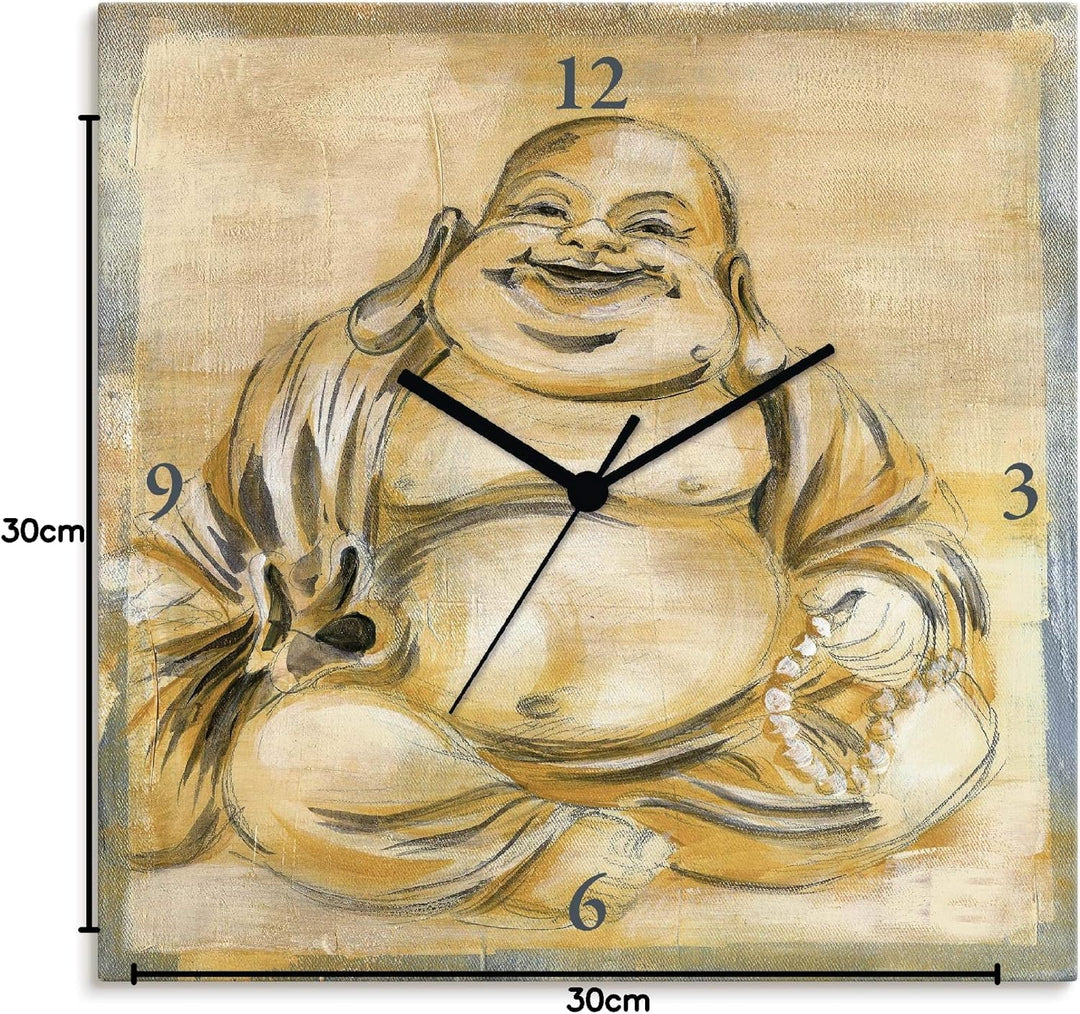 ARTLAND Wanduhr ohne Tickgeräusche Leinwand Quarzuhr 30x30 cm Quadratisch Lautlos Buddha Asien Buddh