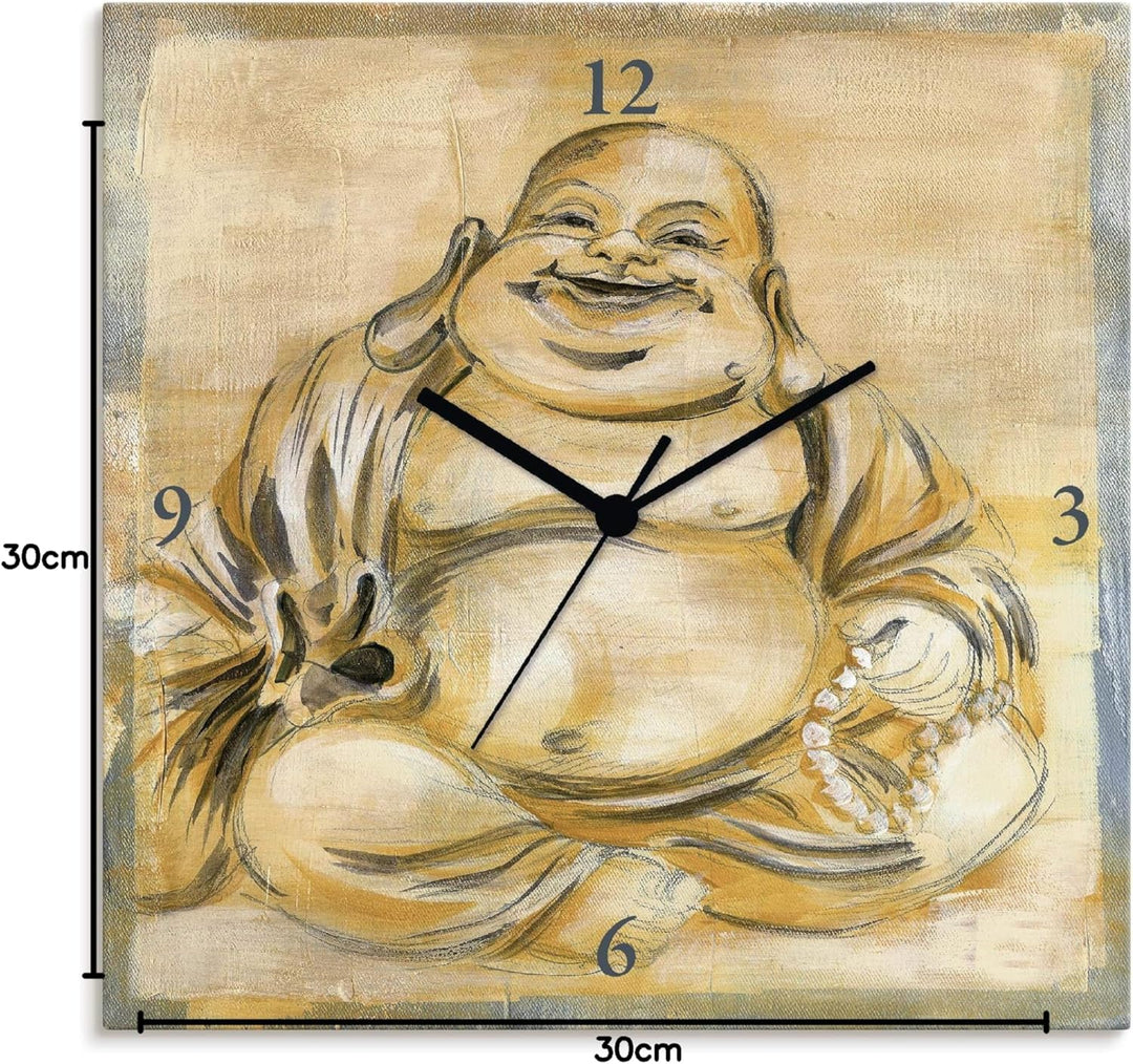 ARTLAND Wanduhr ohne Tickgeräusche Leinwand Quarzuhr 30x30 cm Quadratisch Lautlos Buddha Asien Buddh