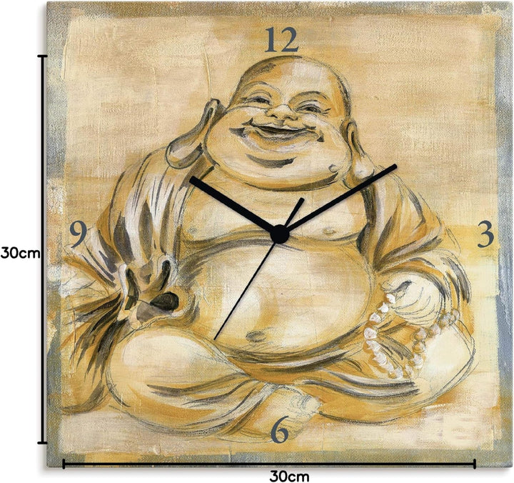 ARTLAND Wanduhr ohne Tickgeräusche Leinwand Quarzuhr 30x30 cm Quadratisch Lautlos Buddha Asien Buddh