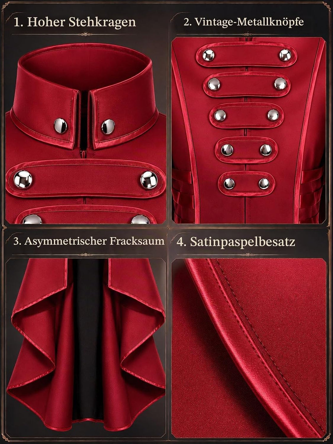 Damen Steampunk Vintage Frack Jacke Unregelmässiger Saum Gothic Kleidung Viktorianischer Gehrock Lan
