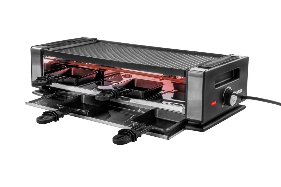 Unold 48730 Raclette Finesse Basic Raclette-Grill für 8 Personen, wendbare Antihaft-Grillplatte, ele
