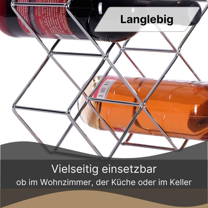 DESIGN DELIGHTS WEINFLASCHENHALTER Quadrat | Metall, Silber, 46 cm | Weinständer, Weinregal, Flasche