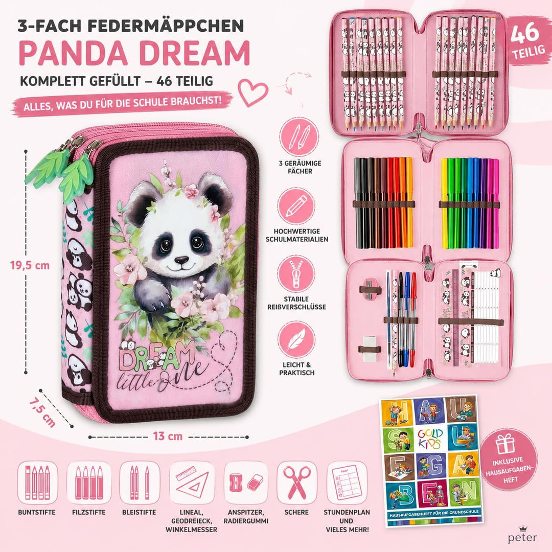 Goldkids - Federmäppchen 3 Fächer - Mäppchen für Mädchen und Jungen - Federmappe 3-Fach Federtasche