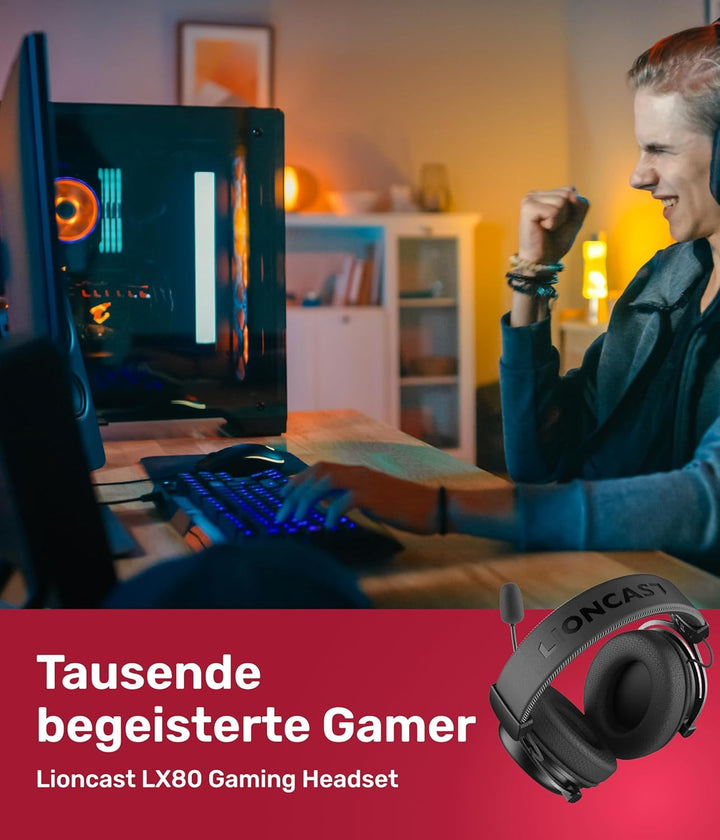 Lioncast® LX80 Gaming Headset mit Mikrofon Wireless [80Std. Akku] - PS5 - Xbox One - Gaming Headset