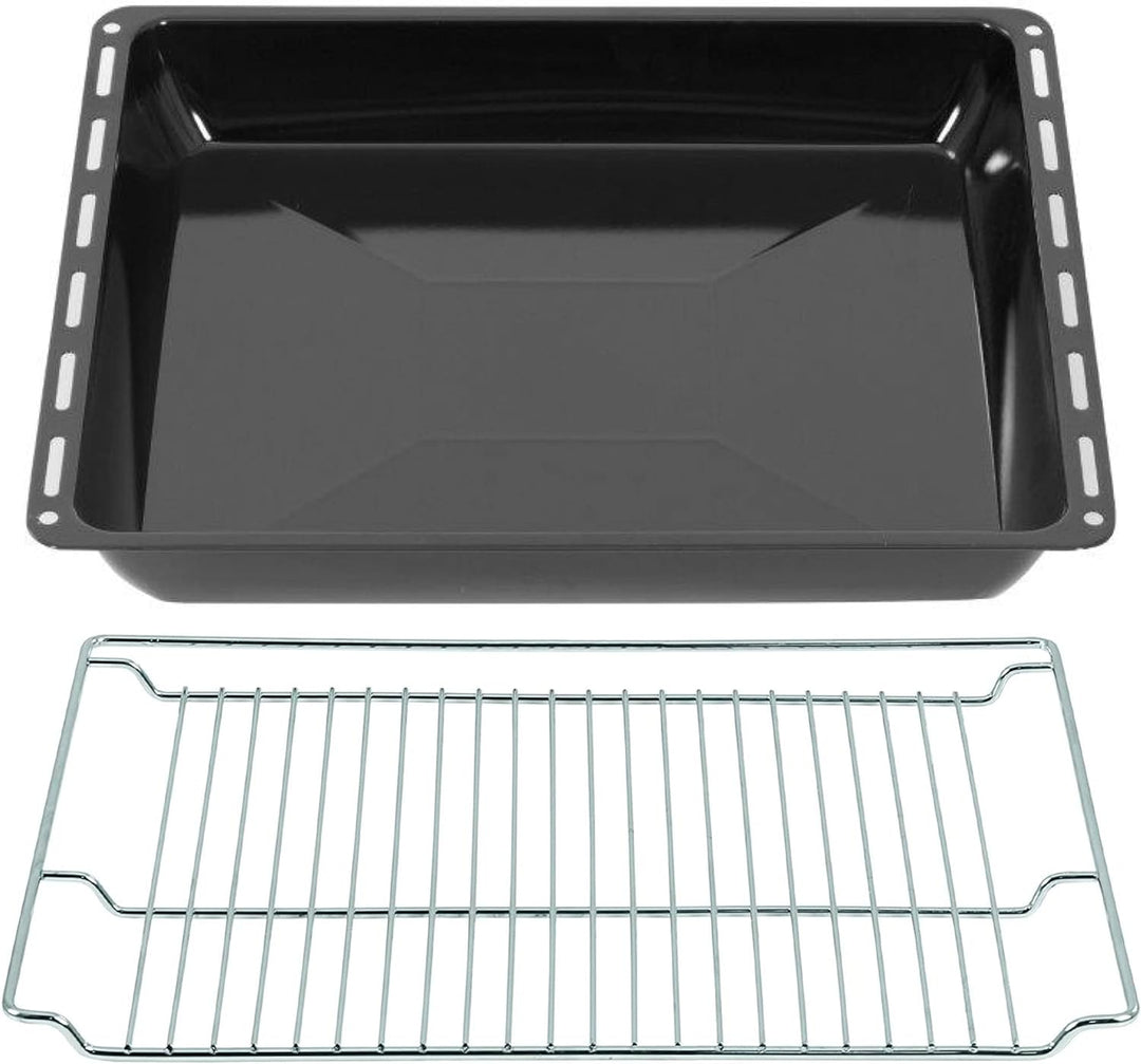 ICQN 465 x 370 x 60 mm Backbleche & -Gitter Set, Emailliert Fettpfanne für Backofen und Herd, Passen