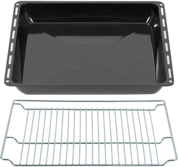 ICQN 465 x 370 x 60 mm Backbleche & -Gitter Set, Emailliert Fettpfanne für Backofen und Herd, Passen