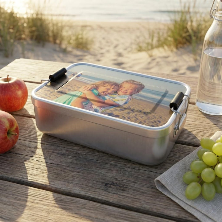 PhotoFancy® Alu-Brotdose personalisierbar – mit Foto oder Text – Retro Lunchbox aus Aluminium – Dire