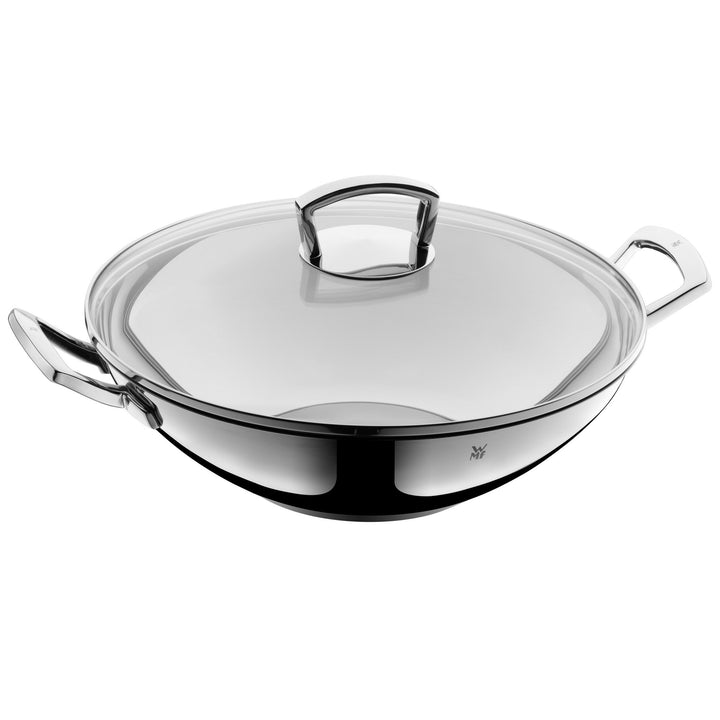 WMF Wok mit Glasdeckel 36 cm, Wokpfanne Induktion, Cromargan Edelstahl, spülmaschinengeeignet Single