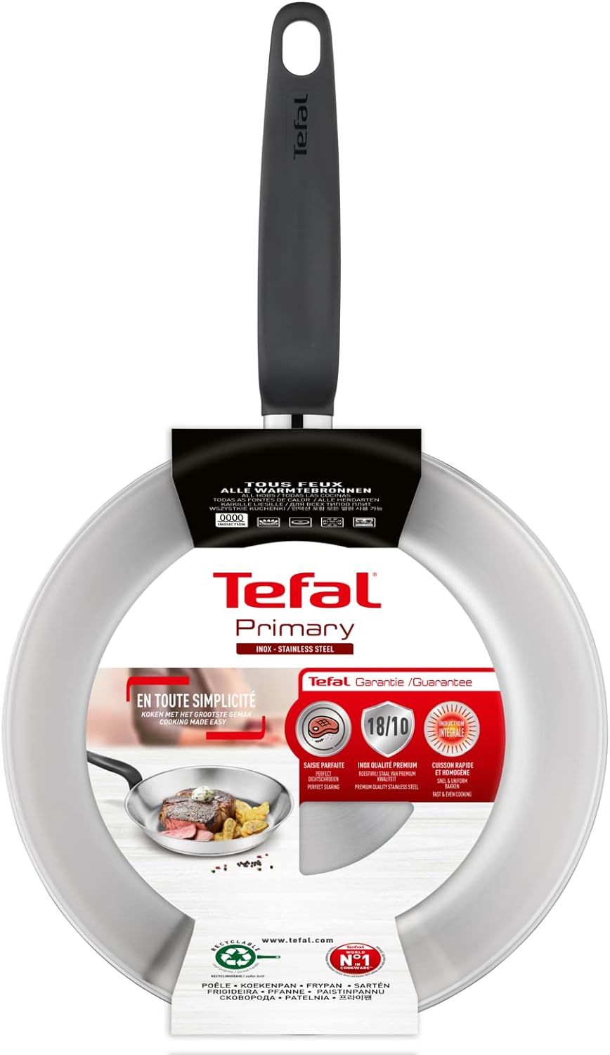 Tefal Primary Bratpfanne aus Edelstahl, 24 cm, 10 Jahre Garantie, Edelstahl, Induktion, zum Kochen v